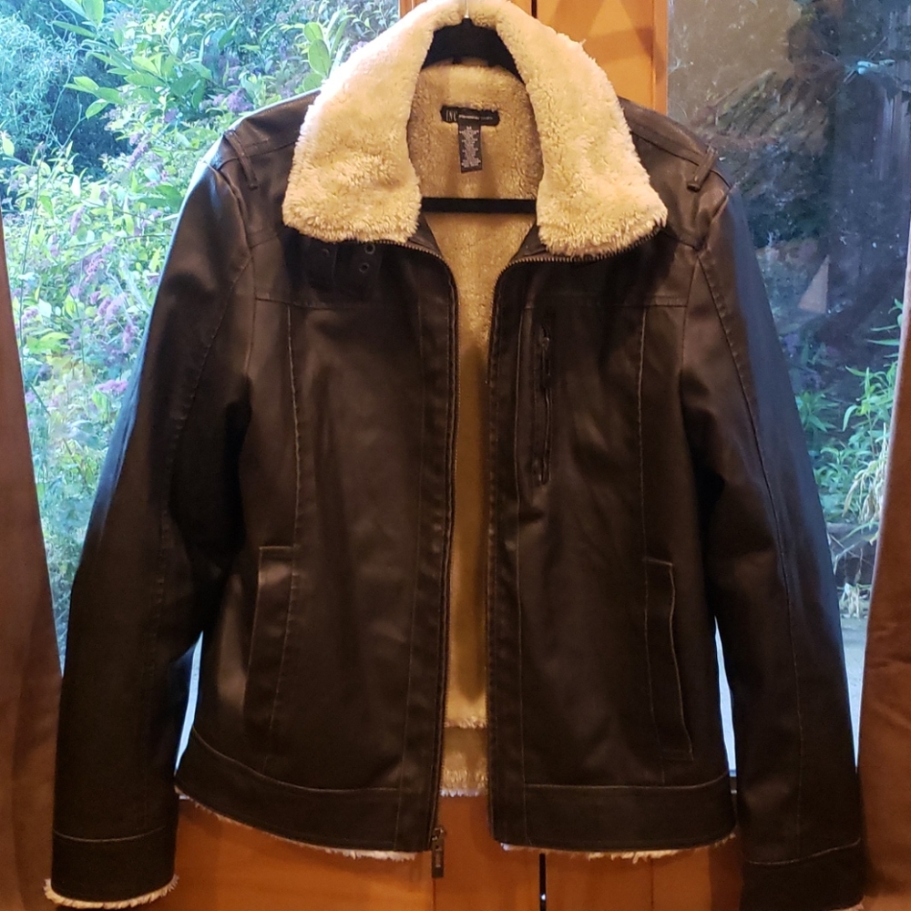 Black Faux Leather/Fur Bomber Jacket